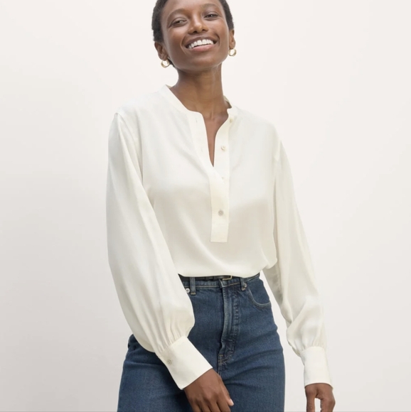 🆕EVERLANE The Henley Shirt In Washable Silk - Picture 1 of 6